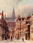 Famous Street Paintings - A Snowy Street With The St. Bavo Beyond, Haarlem